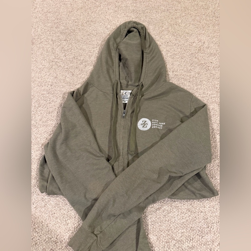 Olive Green Sweatshirt zip up front